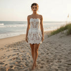 White Strapless Lace Mini Wedding Dress