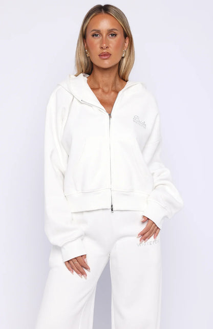 The Bride Boxy Zip Front Hoodie White