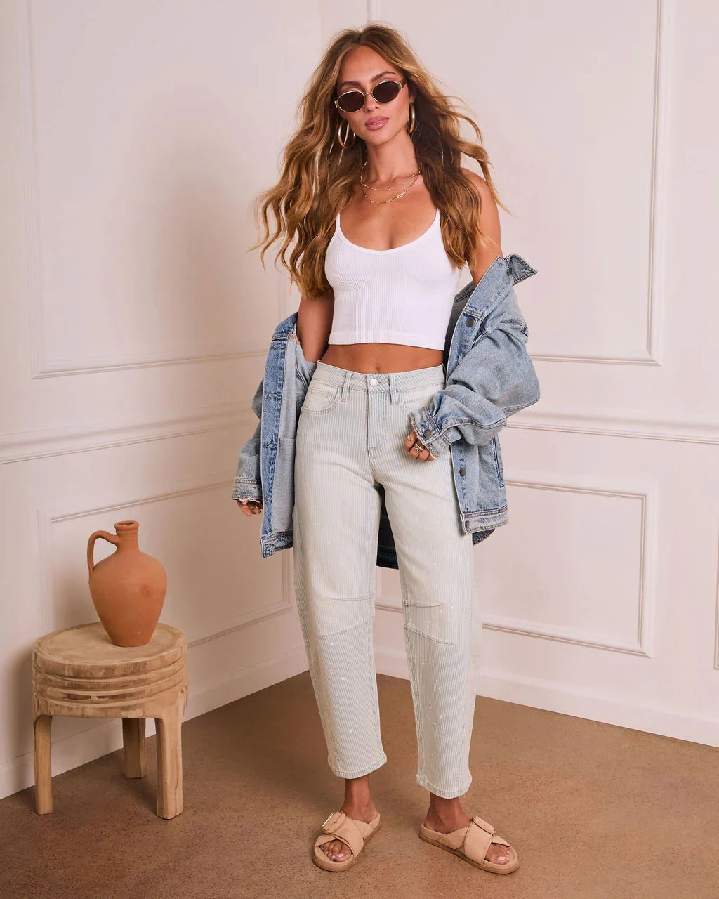 Lirah Stretch High Rise Barrel Leg Striped Jeans
