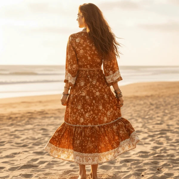 Rust Floral Crop Top Maxi Skirt Set