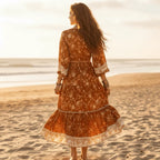 Rust Floral Crop Top Maxi Skirt Set