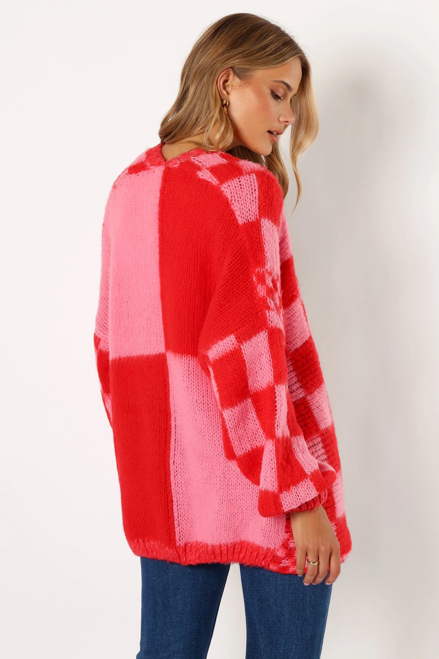 Davina Pattern Open Front Cardigan Red Pink