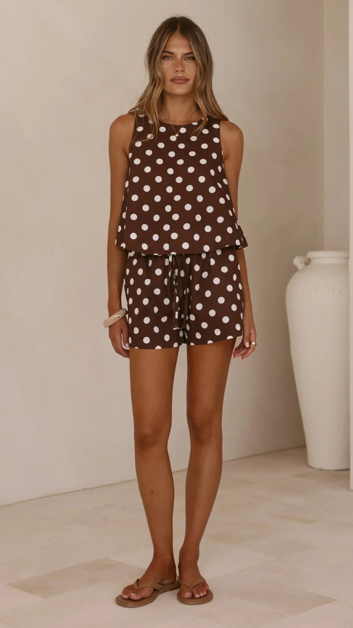 Alma Shorts Chocolate White Polka Dot