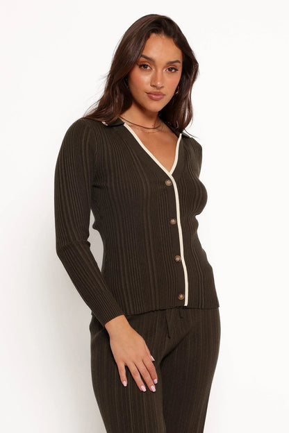Alondra Cardigan Knit Top Olive