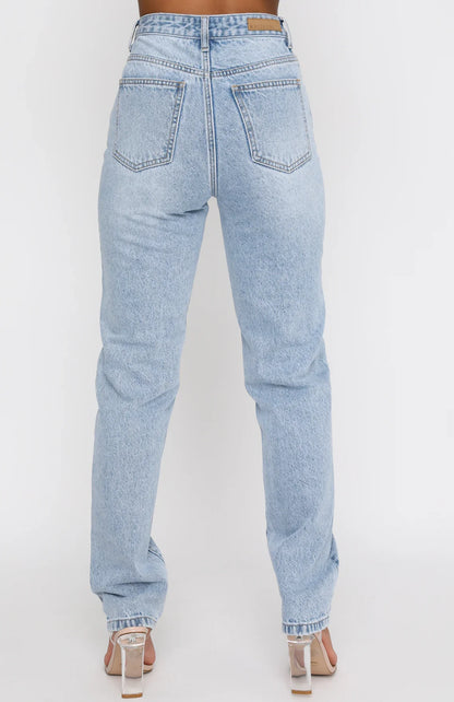Whos That Girl Straight Leg Denim Jeans Washed Blue