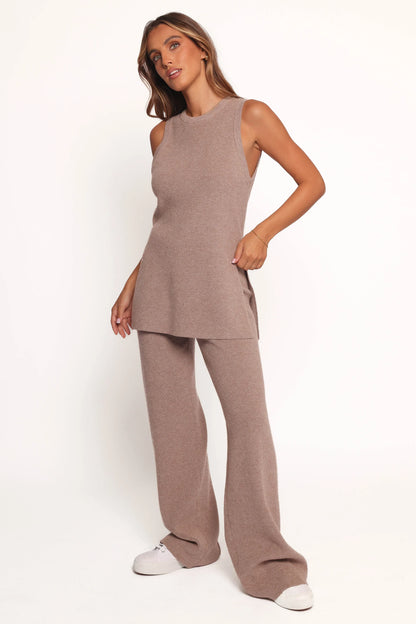 Ellory Knitted Pant Set Taupe Marle