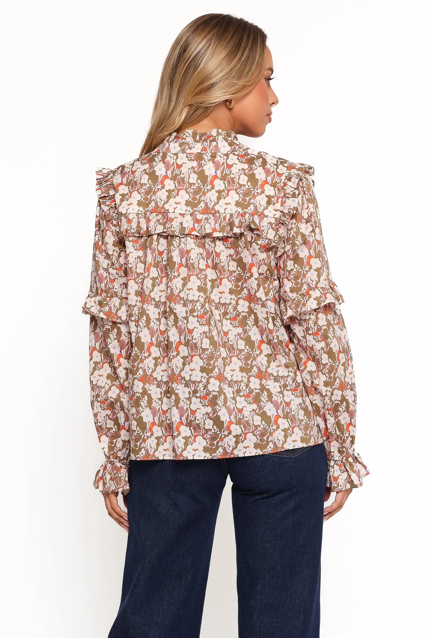 Selmah Long Sleeve Top Cream Olive Orange