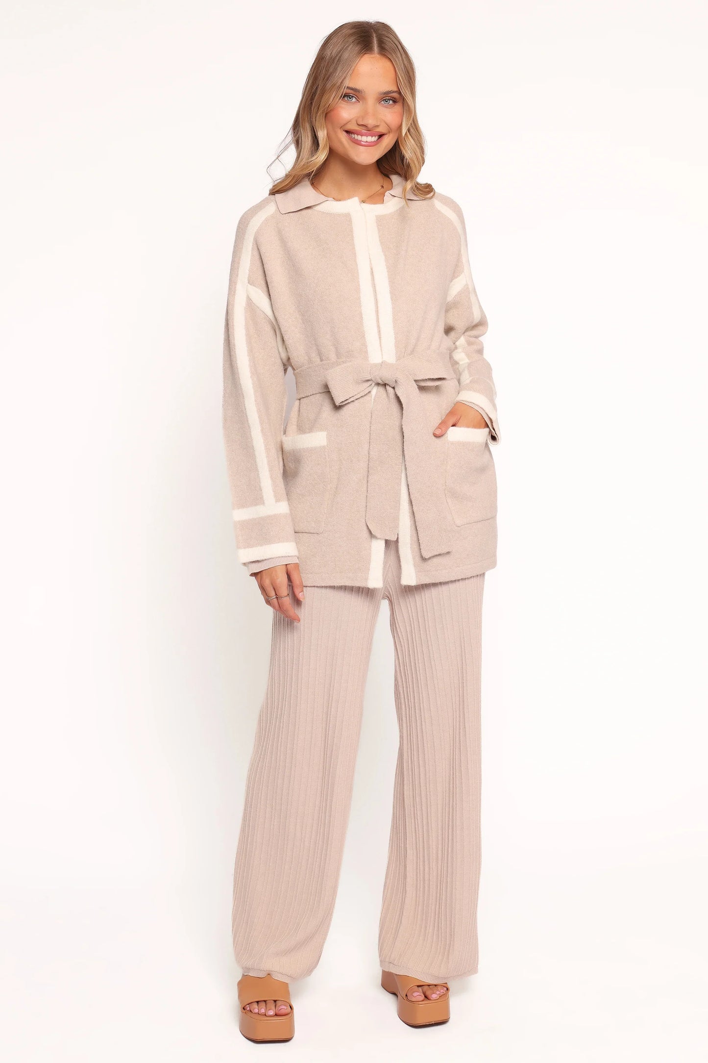 Maloney Tie Front Coatigan Beige