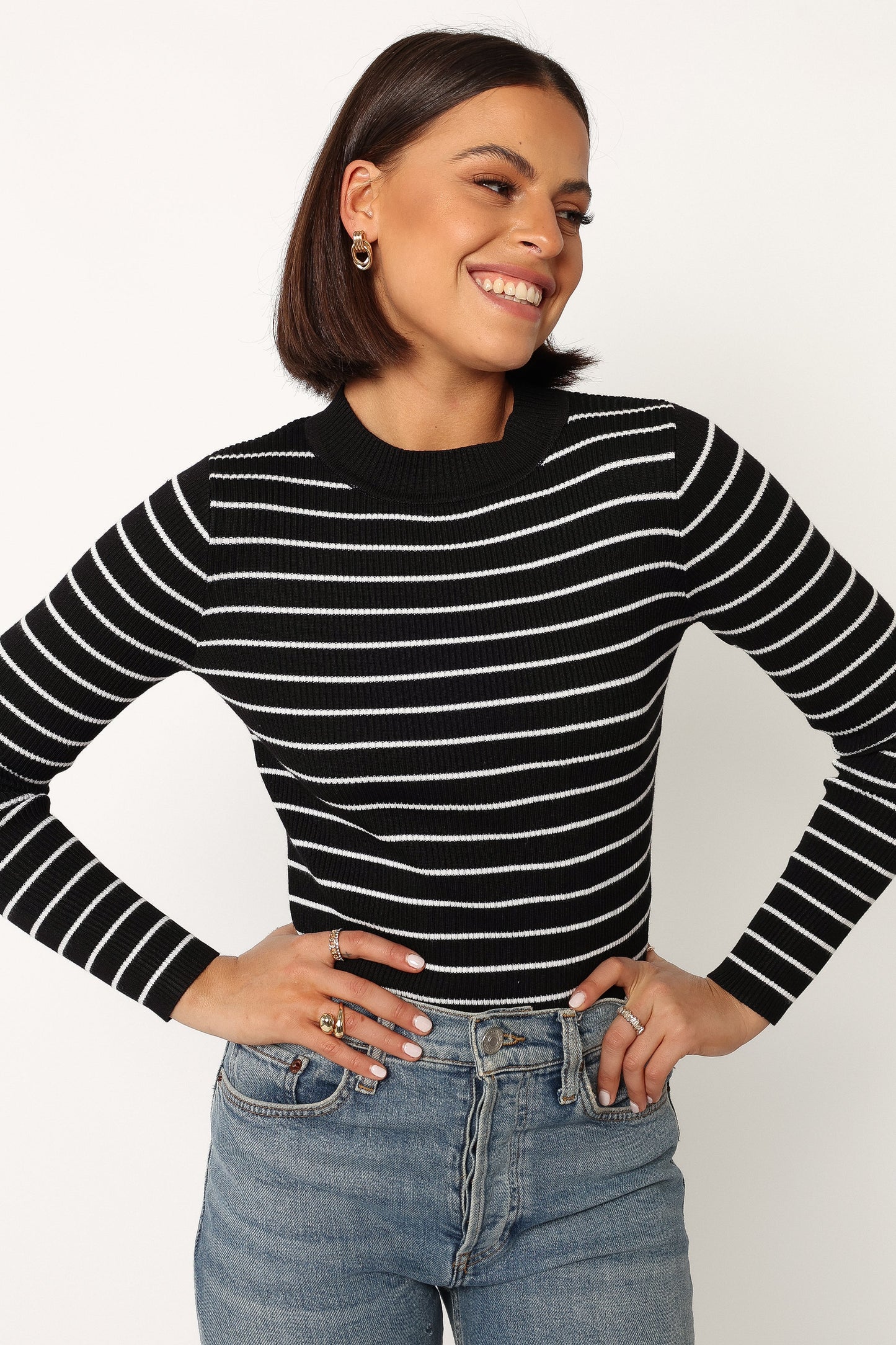 Stacie Ribbed Knit Top Black Stripe