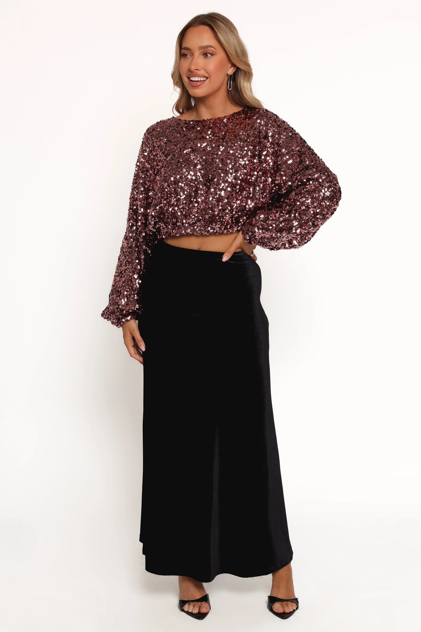 Adelina Sequin Top Black Rose