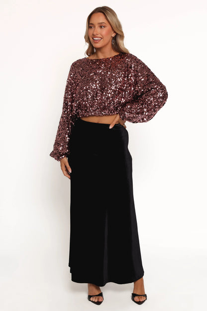 Adelina Sequin Top Black Rose