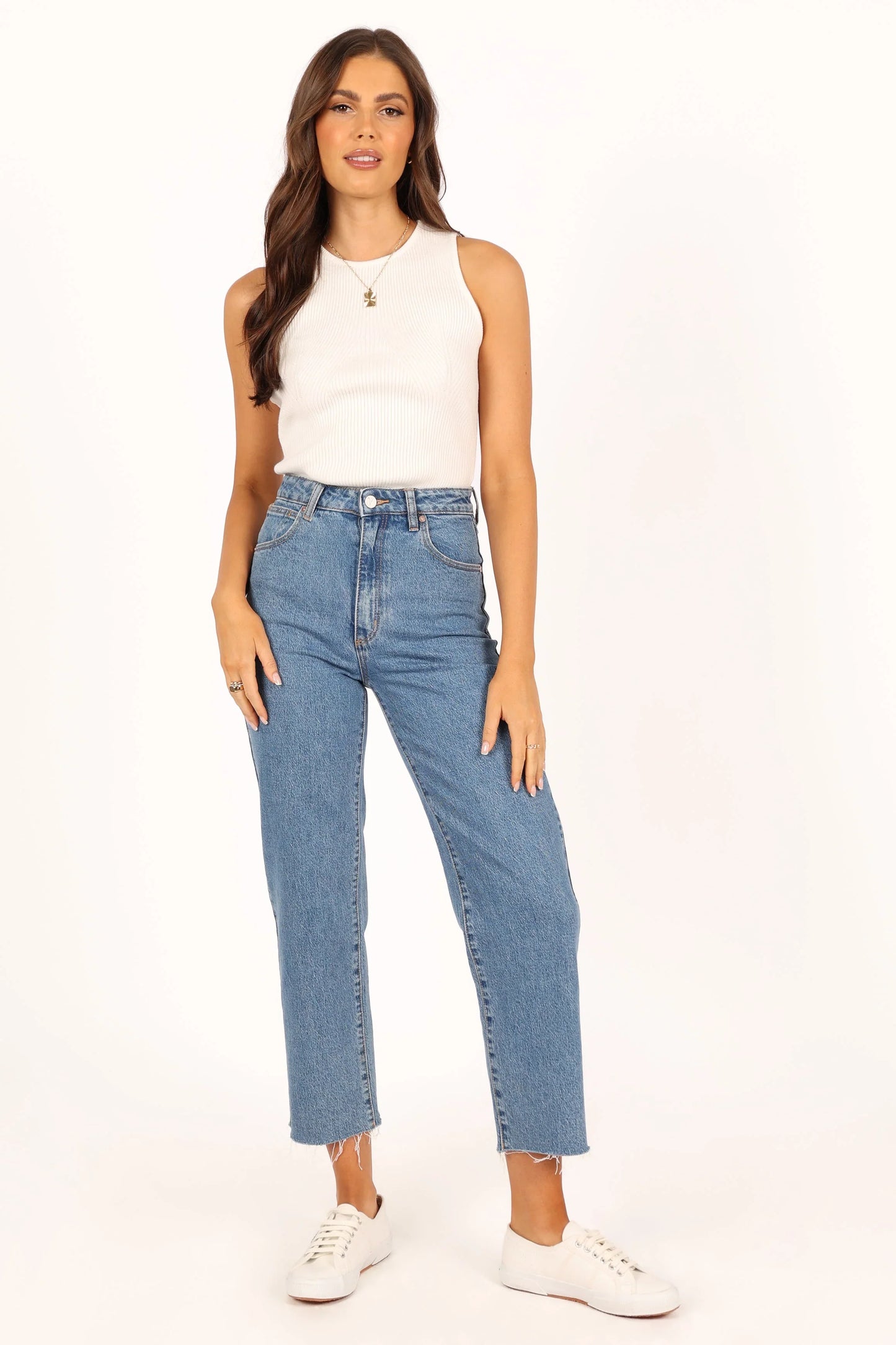 Davie Ribbed Knit Top White