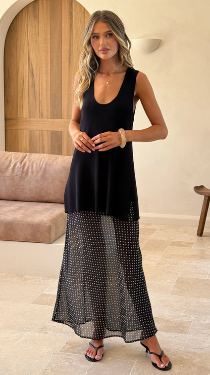 Onella Sheer Maxi Skirt Black White Spot