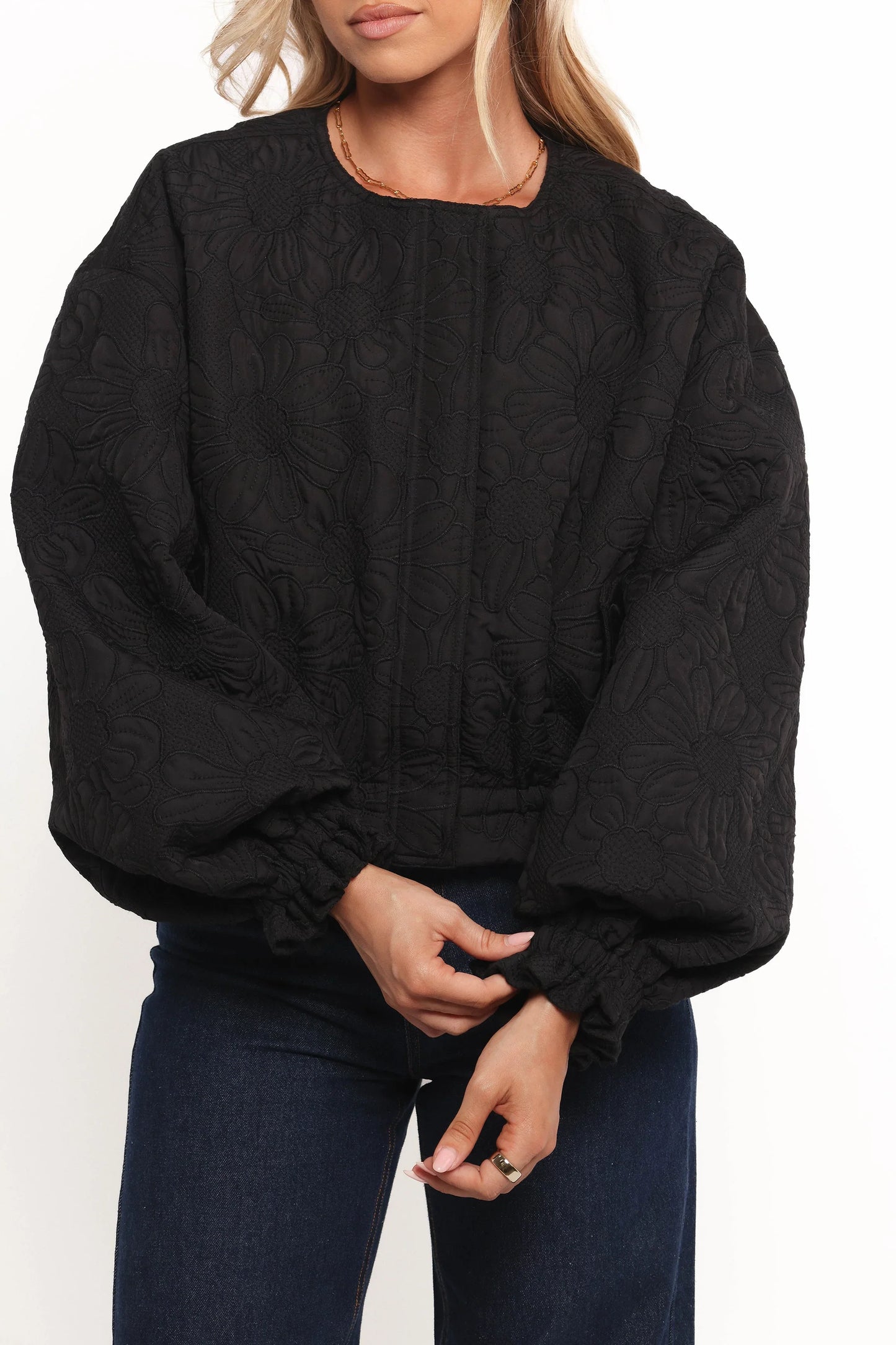 Yuki Tonal Embroidered Flower Jacket Black