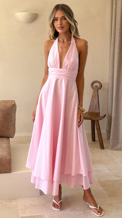 Kathy Halter Neck Maxi Dress Light Pink