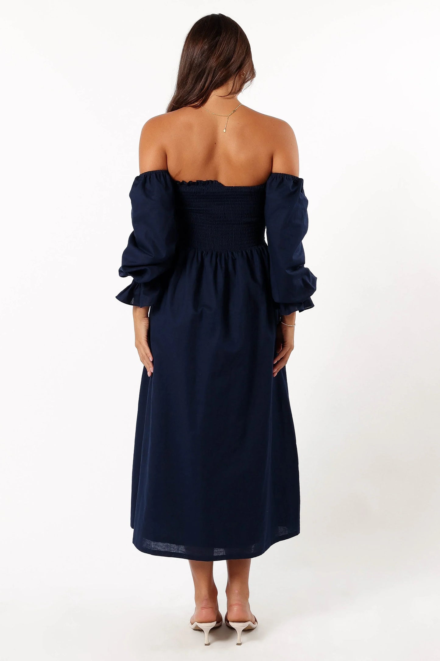 Domenica Shirred Long Sleeve Dress Navy