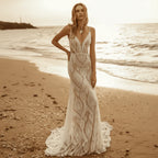 Boho Sweetheart Lace A Line Wedding Dress