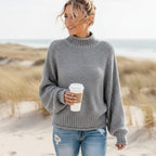 Boho Mock Neck Loose Knit Pullover Sweater