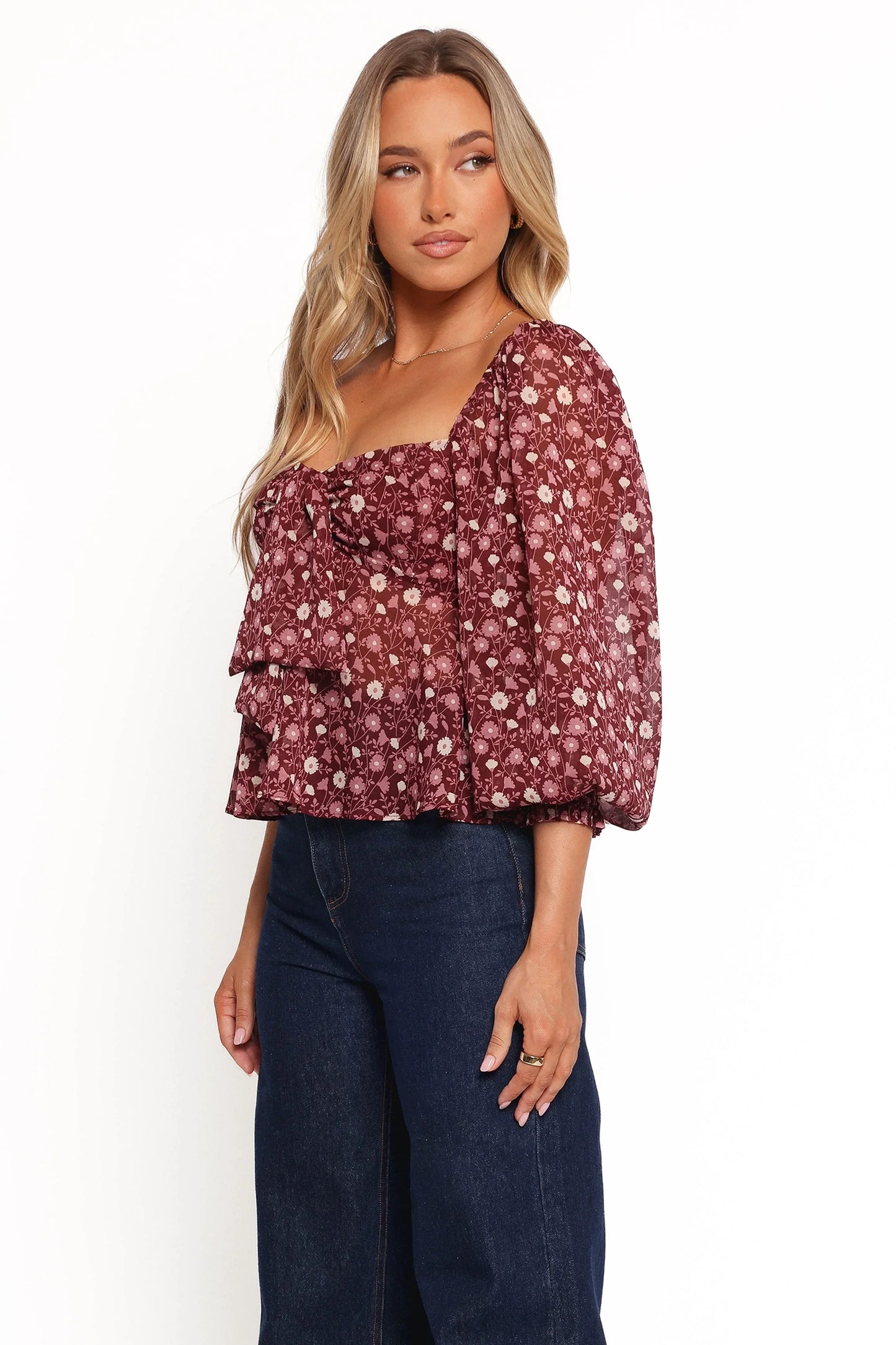Darrie Long Sleeve Top Burgundy Multi