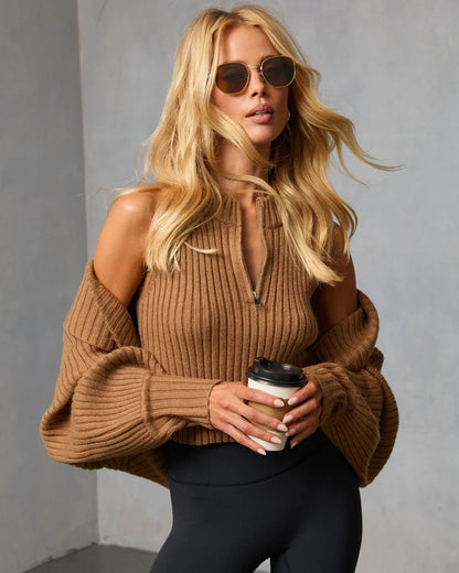 Dreamlight Ribbed Quarter Zip Top And Dolman Cardigan Set