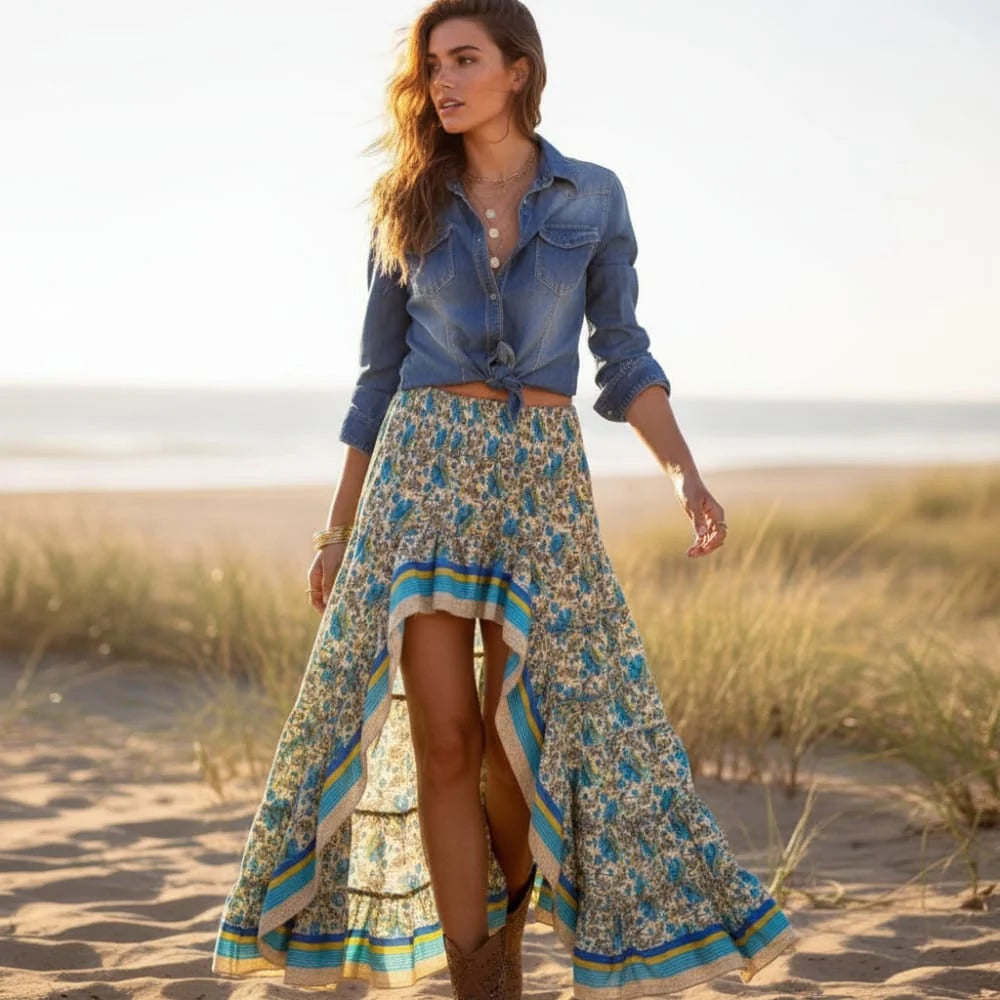 Vintage Floral High Low Maxi Skirt