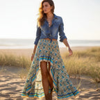 Vintage Floral High Low Maxi Skirt