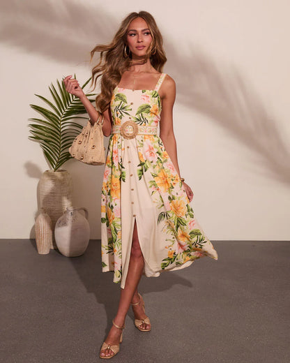 Rosira Belted Floral Midi Dress