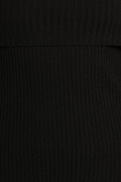 Gindie Ribbed Knit Off The Shoulder Pant Set Black