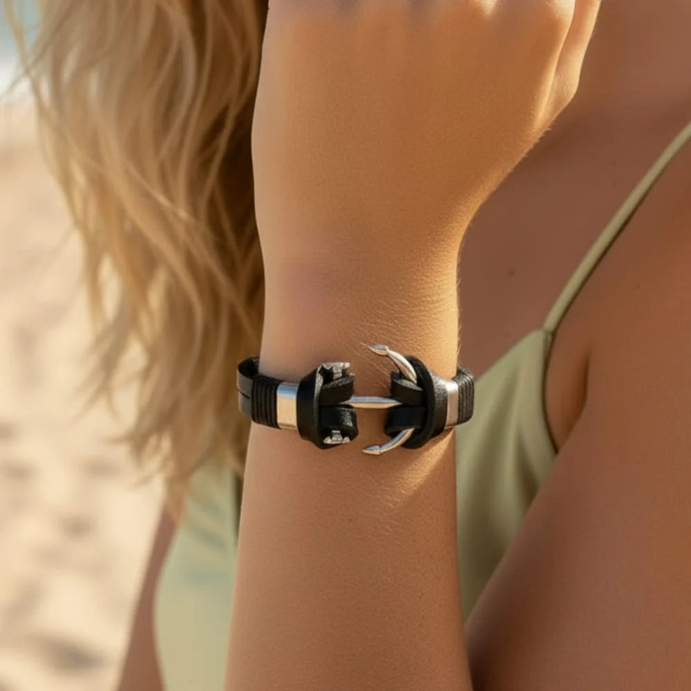 Vintage Leather Anchor Bracelet