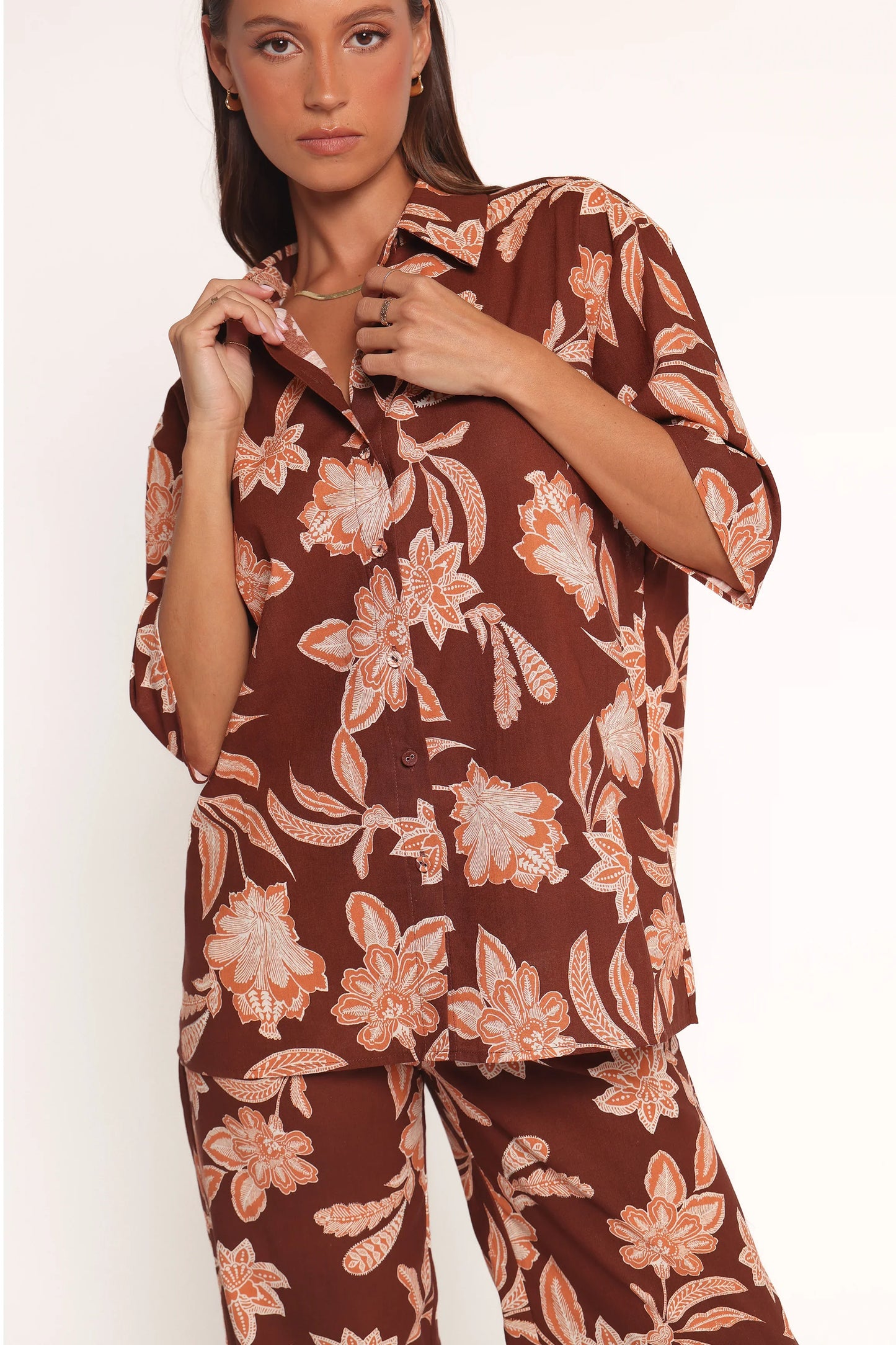 Samira Short Sleeve Shirt Orange Floral