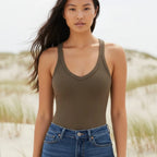 Ribbed V Neck Racerback Tank Top