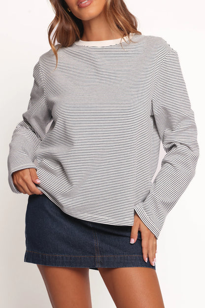 Ruva Long Sleeve Tee Navy White Stripe