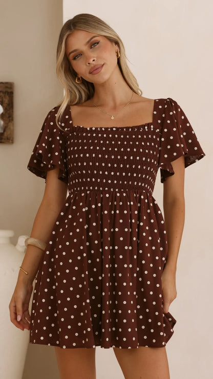 Molly Mini Dress Chocolate Nude Spot