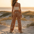 Rust Paisley Boho Wide Leg Pants