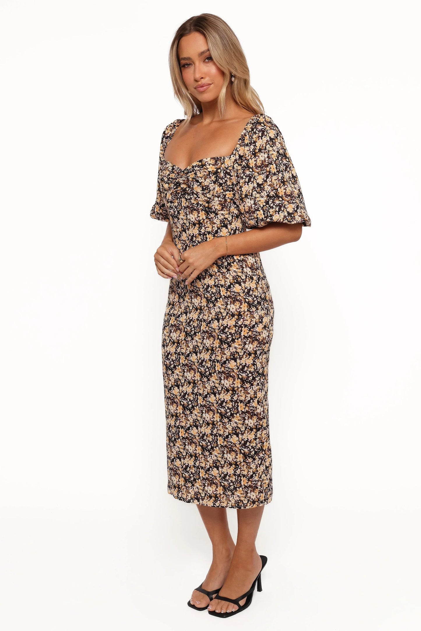 Oona Midi Dress Black Ditsy Floral