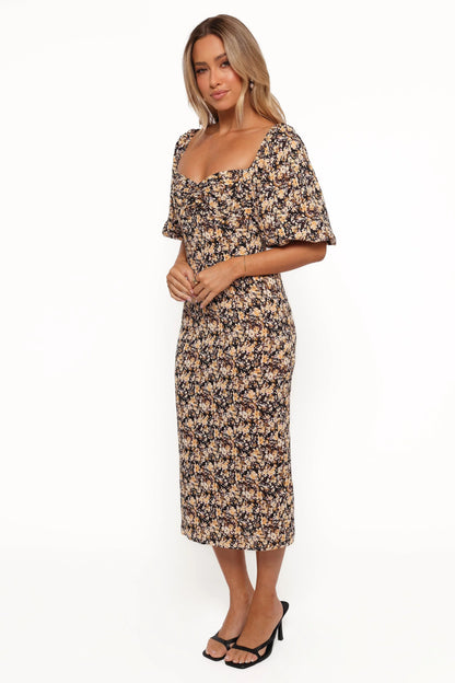 Oona Midi Dress Black Ditsy Floral