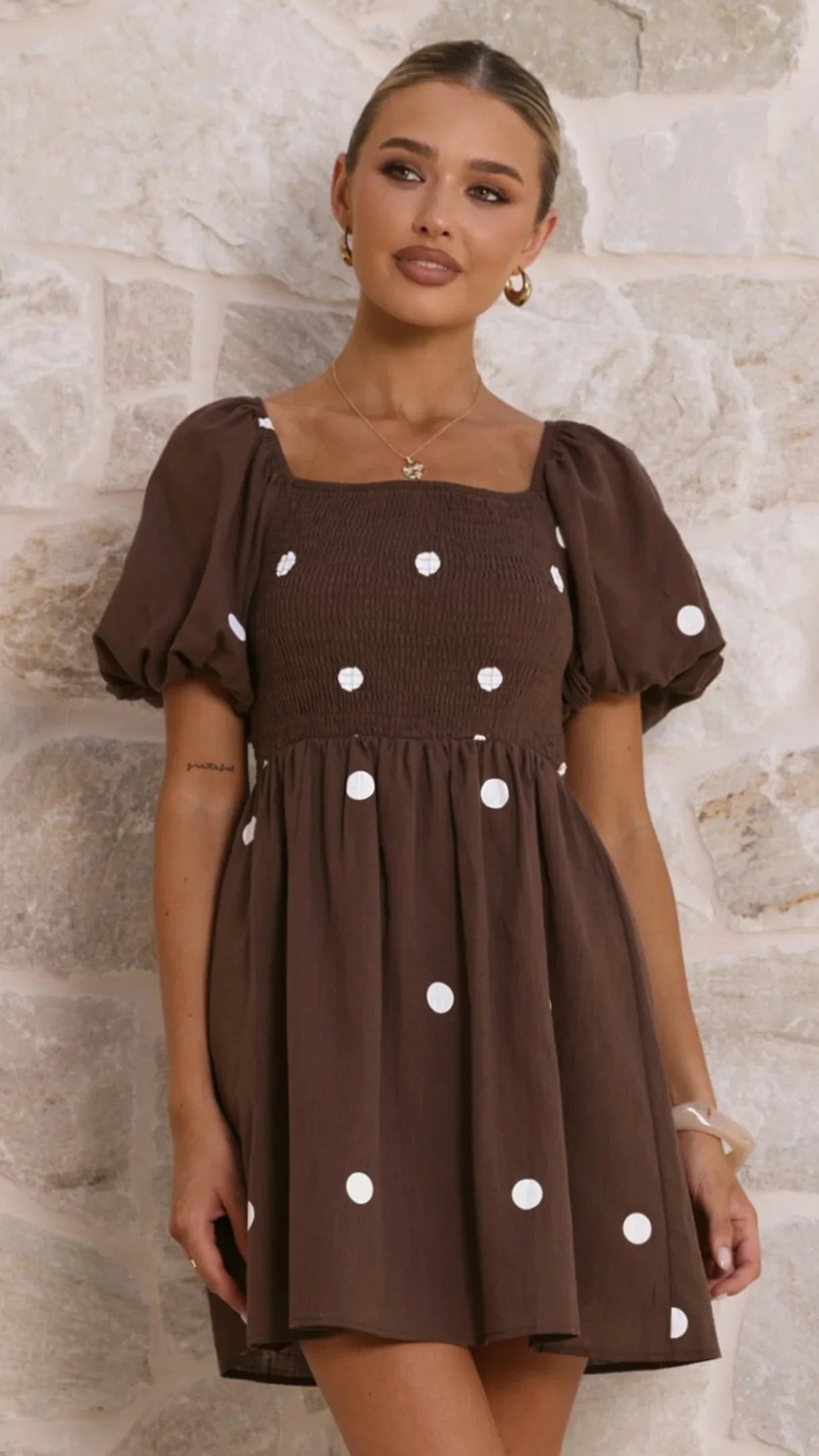 Marissa Mini Dress Chocolate Polka