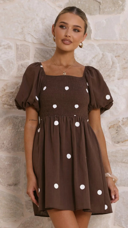 Marissa Mini Dress Chocolate Polka