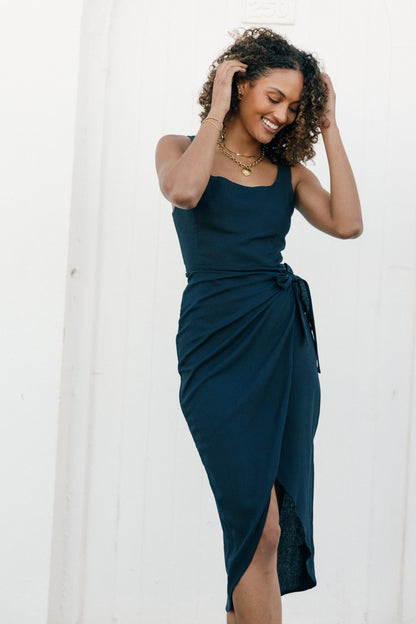 Misty Wrap Midi Dress Navy
