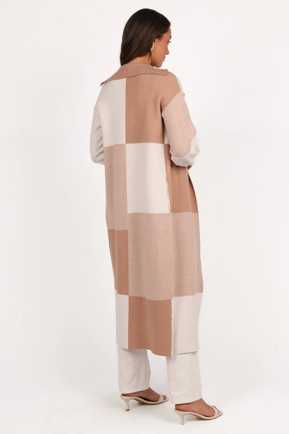 Kingston Large Check Long Cardigan Beige Check