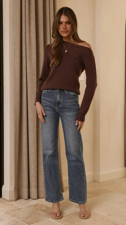 Briella Boat Neck Sweater Brown