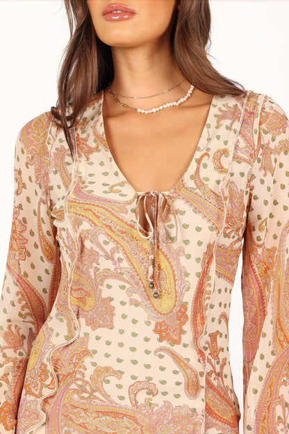 Sio Long Sleeve Midi Dress Tan