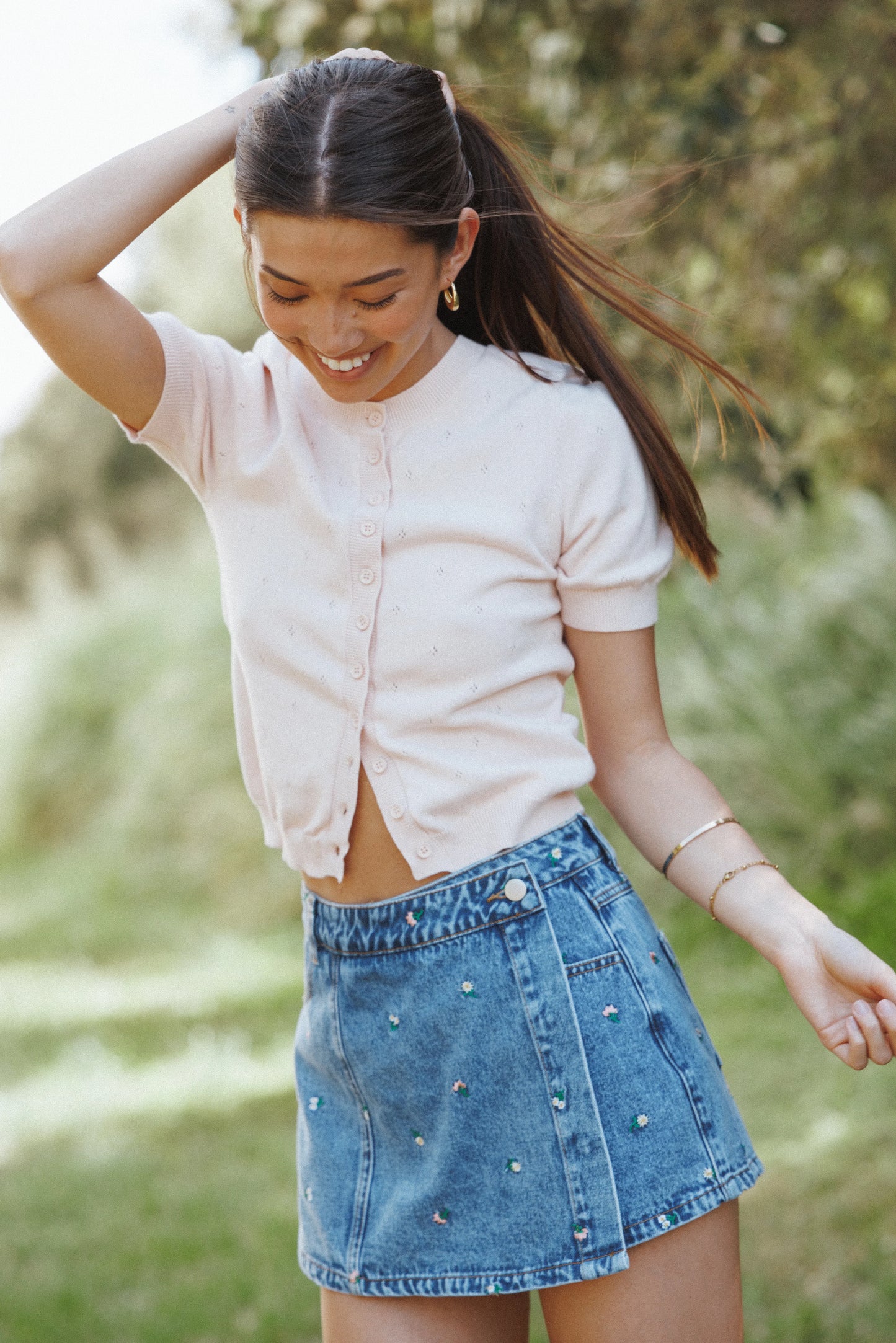 Evanna Denim Skort Embroidery Medium Wash