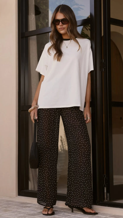 Zavier Oversized T Shirt and Polka Dot Pants Set White Black