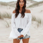 Off Shoulder Flare Sleeve Boho Top