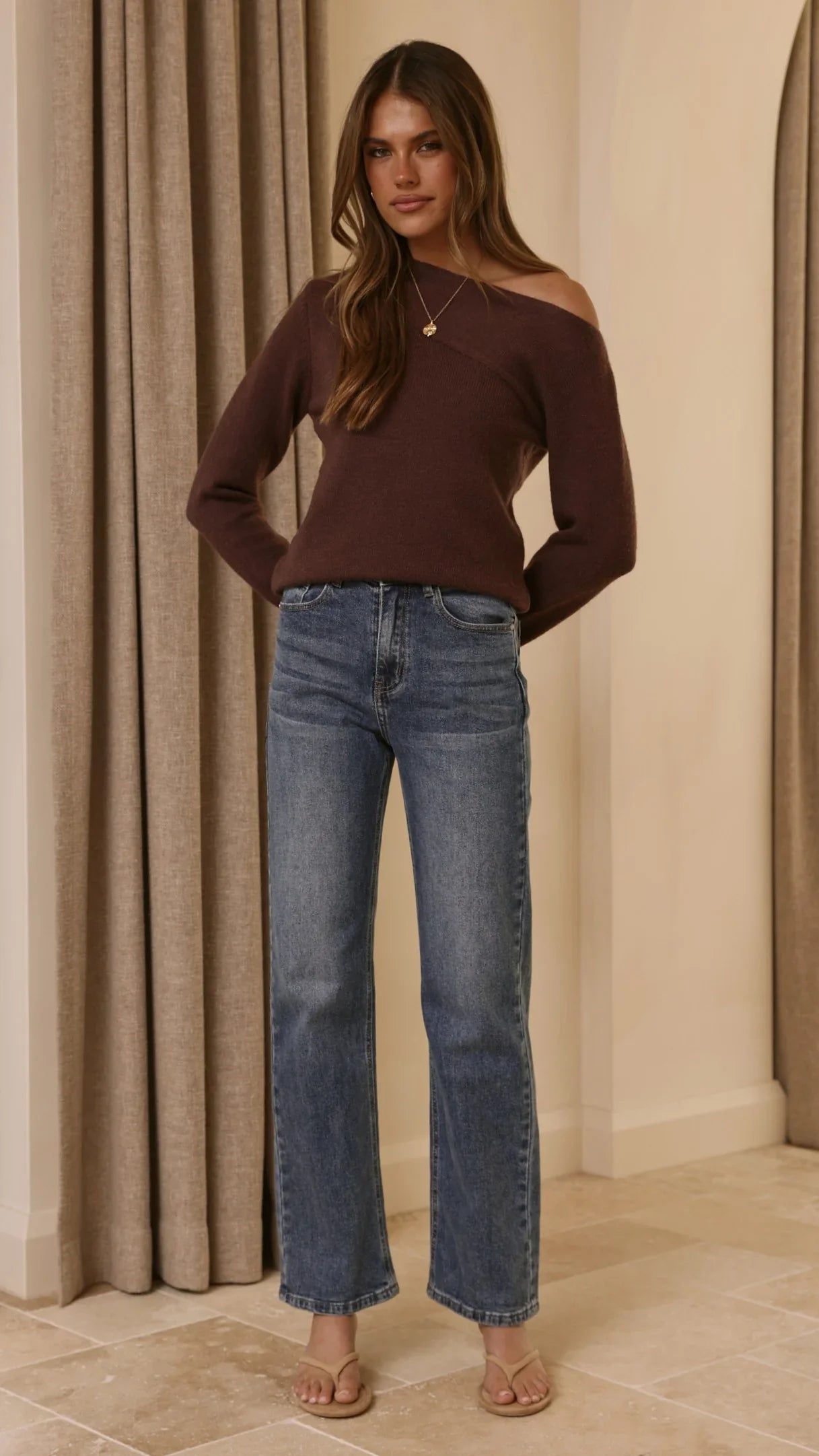Briella Boat Neck Sweater Brown