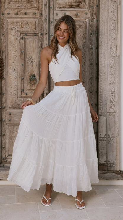 Cartier Tiered Maxi Skirt White