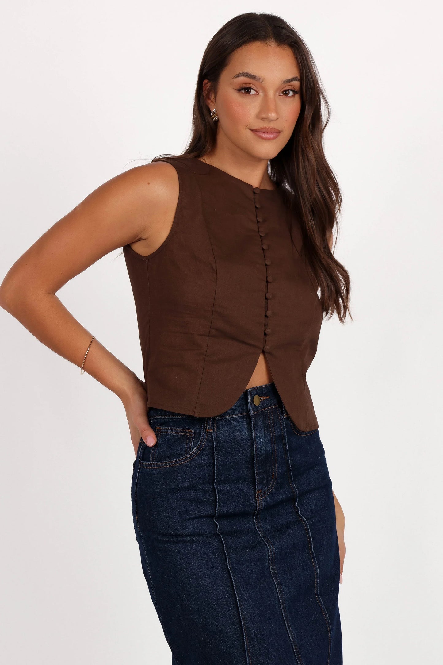 Daniella Linen Vest Chocolate Brown