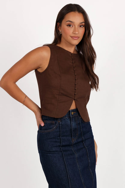 Daniella Linen Vest Chocolate Brown