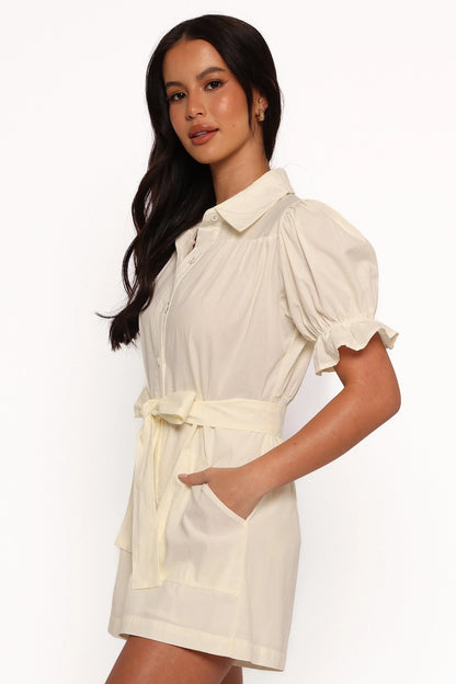 Riley Waist Tie Romper Cream